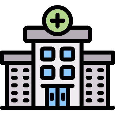 Hastane binası simgesi rengi ana hatları vektörü