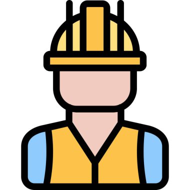 İnşaat işçisi simgesi renk ana hatları vektörü