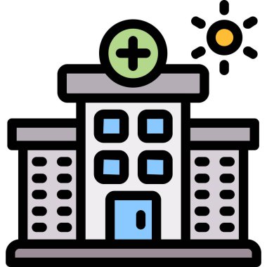 Hastane binası simgesi rengi ana hatları vektörü