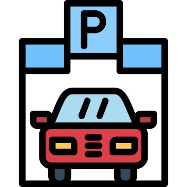 Otomobil park simgesi renk ana hatları vektörü