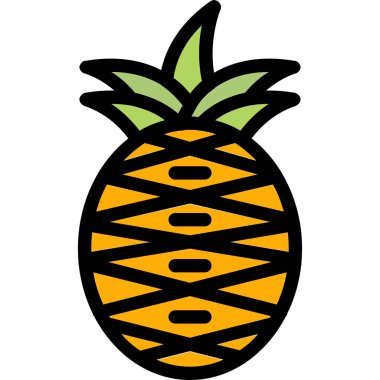 Tamamlanmış tropikal meyve ananas simgesi - taslak biçimi