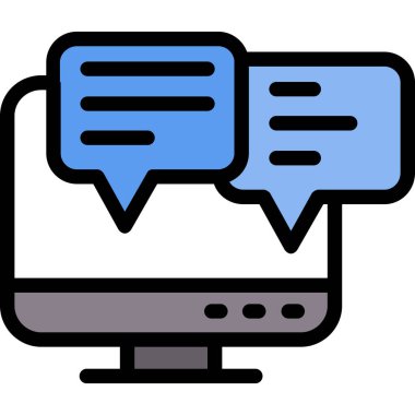 İleti simgesiyle konuşma balonu, ana hatlı vektör illüstrasyonu