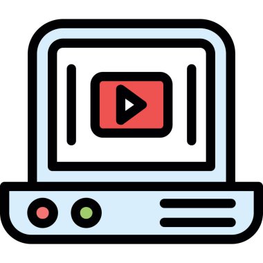 Ok ikonlu video kamera. dizüstü bilgisayar vektör simgesi düz renk ağıyla beyaz üzerine izole edilmiş ana hat videosu