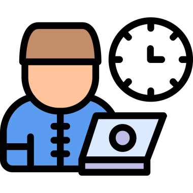 Dizüstü simgesi olan adam renk ana hatları vektörü