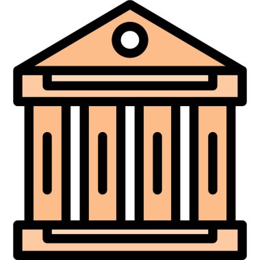 Banka binası ikonu. Beyaz arkaplanda izole edilmiş web düzlemi için taslak oluşturma vektör çizimi