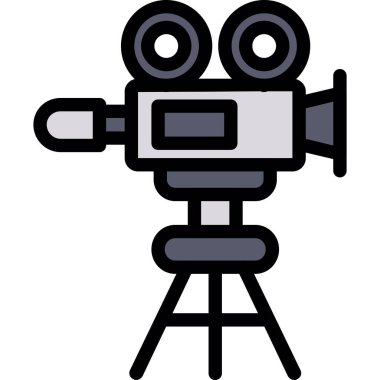 Film kamerası ikonu. Beyaz arkaplanda izole edilmiş web tasarımı için ana hatlı sinema video vektör simgesi