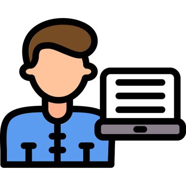 Laptop simgesine sahip işletme yöneticisi, özet biçimi