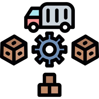 Lojistik dağıtım kamyonu simgesi doldurulmuş taslak biçiminde