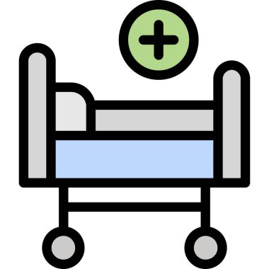 Hastane yatağı simgesi renk ana hatları vektörü