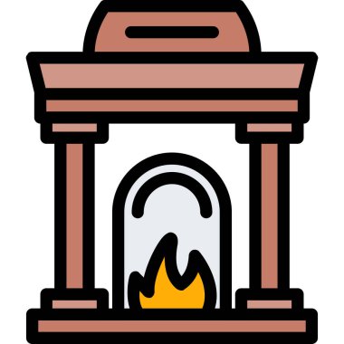 Beyaz arkaplanda şömine simgesi, vektör illüstrasyonu