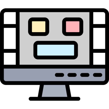 Bilgisayar monitörü simgesi. Taslak bilgisayar monitörü vektör rengi düz izole