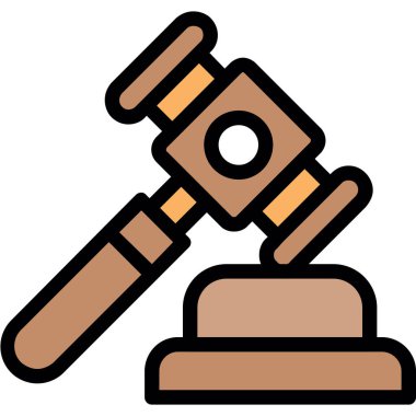 Yargıç çekiç simgesi renk ana hatları vektörü