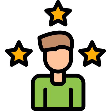 Yıldız adam ikonu. Yıldız vektör simgelerine sahip ana hatlı adam beyaz üzerine izole edilmiş