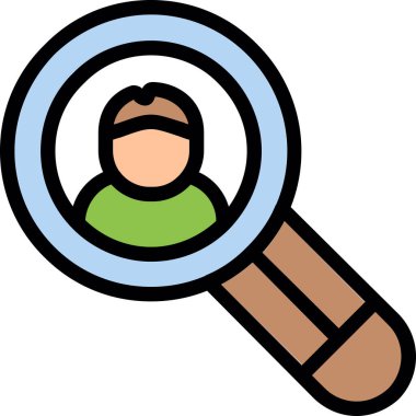 İnsan simgesi ve vektör illüstrasyonlu büyüteç