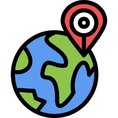 Genel konum simgesi. Ana hatlı genel konum vektör rengi düz izole