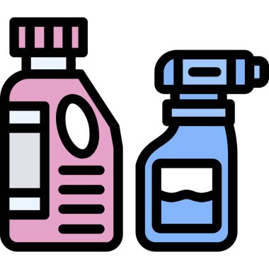 Şişe ve sabun ikonu ana hat vektörünü ayarlayın. Şampuan. sıvı