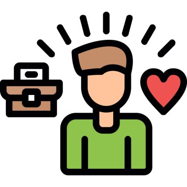 Hediye ikonu olan adam. Taslak vektör simgeleriyle basit bir illüstrasyon. Ağ