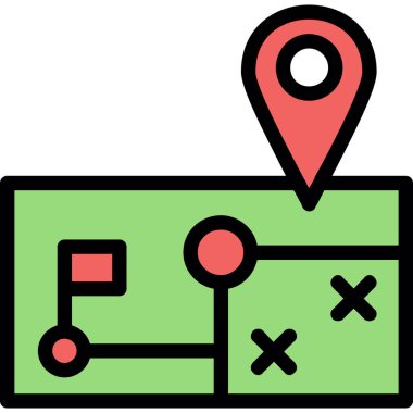 Harita konumu simgesi. beyaz üzerinde izole edilmiş çizgi haritası konum vektör rengi