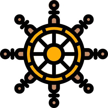 Gemi tekeri simgesi. Beyaz üzerinde izole edilmiş gemi tekeri ikon vektör simgesinin ana hatları