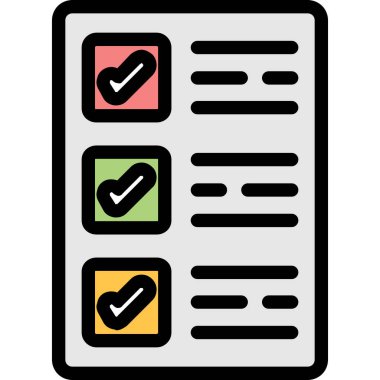 Kontrol listesi vektör simgesi. bicolor düz sembol, turuncu ve sarı renkler, yuvarlak açılar, beyaz arkaplan