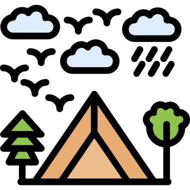 Kamp çadırı simgesi renk ana hatları vektörü