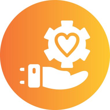 Bir makine simgesini tutan el. Beyaz arkaplanda izole edilmiş vektör illüstrasyonu