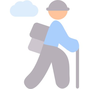 Şemsiye simgesi olan işçi adam, vektör illüstrasyonu