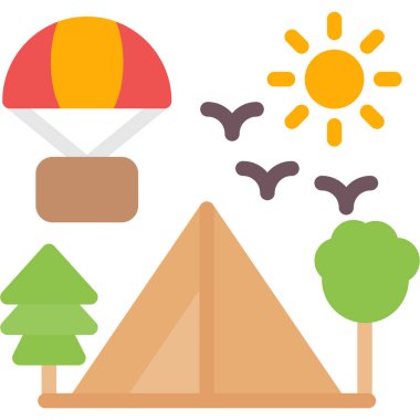 kamp simgesi seti, beyaz arkaplanda izole edilmiş düz renk illüstrasyonu