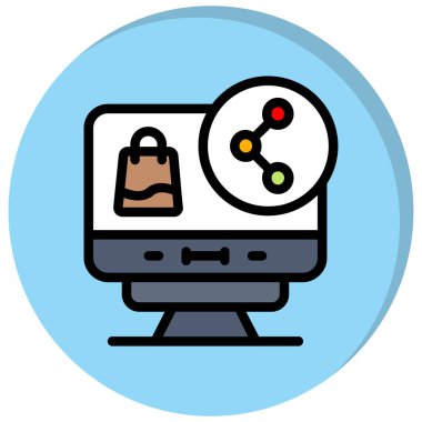 İnternet alışveriş simgesi renk ana hatları vektörü