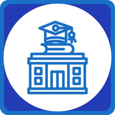 Banka binası ikon vektörü. Tarz düz bir sembol. yuvarlak banka binası sembolleri. kobalt rengi gri ve beyaz arayüzlerdir.