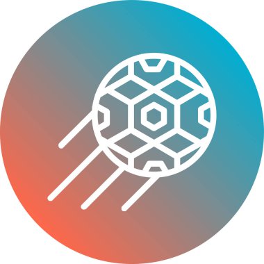 Beyaz çizgi gezegen Dünya ikonu uzun gölgeli izole edilmiş. Mavi daire düğmesi. vektör.