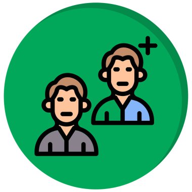 İki kişi ikonu olan adam. İnsan vektör simgesine bakan ana hatlı adam düz izole edilmiş renk