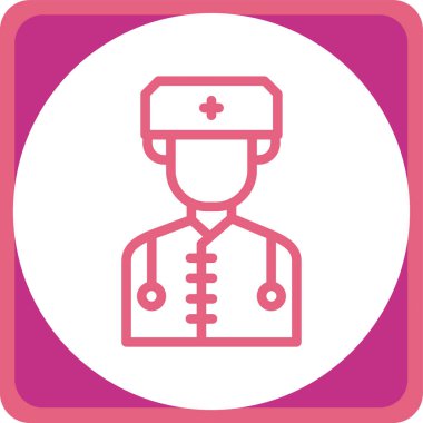 Doktor vektör ikonu. bu yuvarlak düz sembol beyaz arkaplanda pembe ve beyaz renklerle çizilir