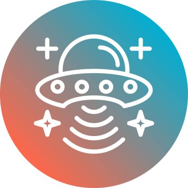 UFO hattı beyaz arka planda izole edildi. Uçan daire. Yabancı gezegen gemisi. Fütürist fütüristik nesne. Nesne ana hatları renkli. vektör.