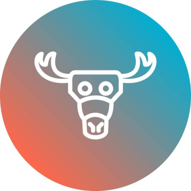 Beyaz boğa başı ikonu uzun gölge arkaplanlı izole edilmiş. Çember düğmesi. vektör.