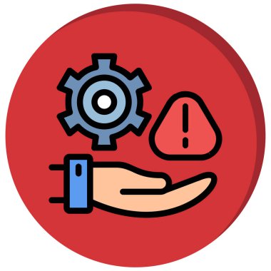 Kırmızı bir kalkan ikonu olan bir vites tekerleğini tutan el.