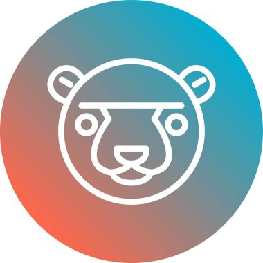 Uzun gölgeli beyaz çizgi aslan ikonu. Kırmızı daire düğmesi. vektör.