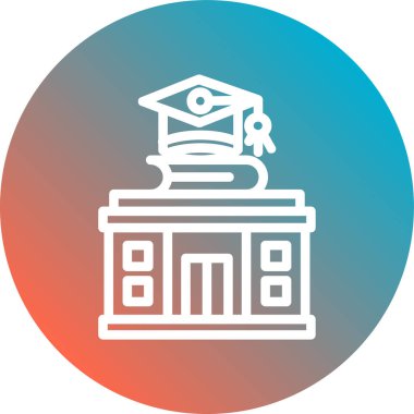 Üniversite şapkası vektör simgesi. biçim çift renkli düz yuvarlak sembol, cyan ve mavi renkler, yuvarlak açılar, beyaz arkaplan