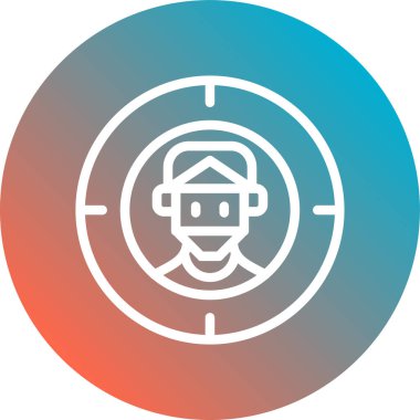 Uzun gölgeli bir maske ikonu olan beyaz insan kafası. Mavi daire düğmesi. vektör illüstrasyonu