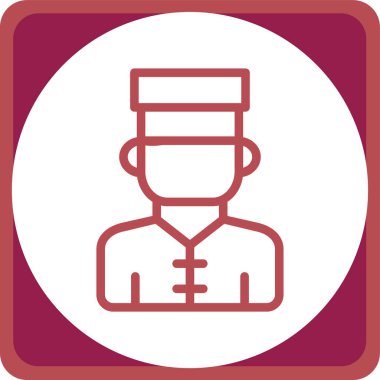 Garson vektör simgesi. Stil yuvarlak düz sembol, simge pembe yuvarlak kare düğmedir.