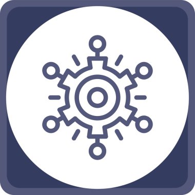 Çarklı vektör simgesi. biçim yuvarlak düz çerçeve, mavi renk, beyaz arkaplan şeklinde düz semboldür.