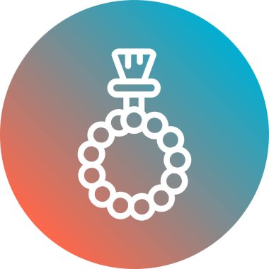 Yüzük ikonuna sahip beyaz kolye uzun arkaplan ile izole edilmiş. Mutlu kolye. Mücevher. Kadınlar Günü düğmesi. Mavi daire düğmesi. vektör.