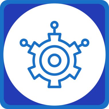 dişli vektör simgesi. biçim yuvarlak kare çerçeve, kobalt rengi, beyaz arkaplan içindeki düz semboldür