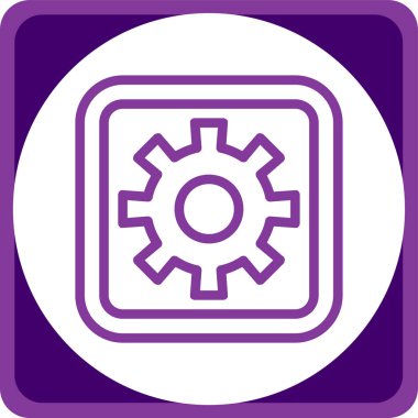 Dişliler mor vektör simgesi. Resim stili, beyaz arka plan üzerinde yuvarlak kare çerçeveiçinde düz bir simge simgesidir.