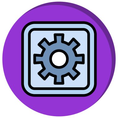 dişli vektör simgesi. Çizim stili düz bir tasarım rengidir. beyaz arkaplanda yuvarlak kare rengi.