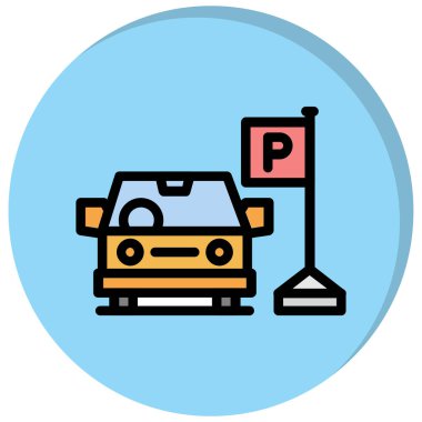 Araba park etme ikonu. Web için araba park vektörü simgelerinin özet çizimi