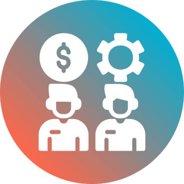 İş adamları vektör simgesi. Bu düz yuvarlak sembol beyaz bir arkaplan üzerinde kobalt ve cyan renkleri kullanır.