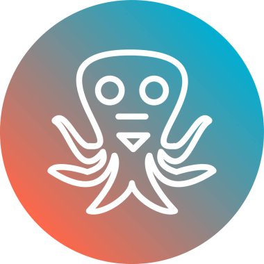 Beyaz çizgi ahtapot simgesi uzun gölge arkaplanı ile izole edilmiş. Mavi daire düğmesi. vektör