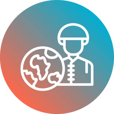 Miğferi ve gezegeni olan bir adamın ikonunun vektör çizimi