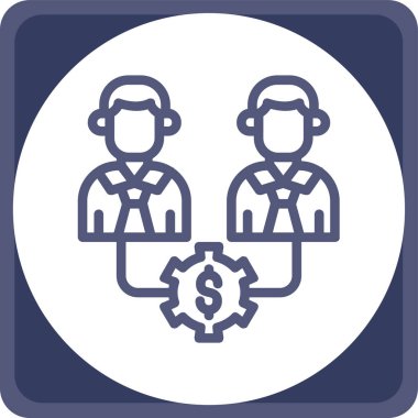 İş dünyası takım ikonu. Vektör biçimi kobalt ve gri ikonik semboldür, yuvarlak açılar, beyaz arkaplan, düz biçim.